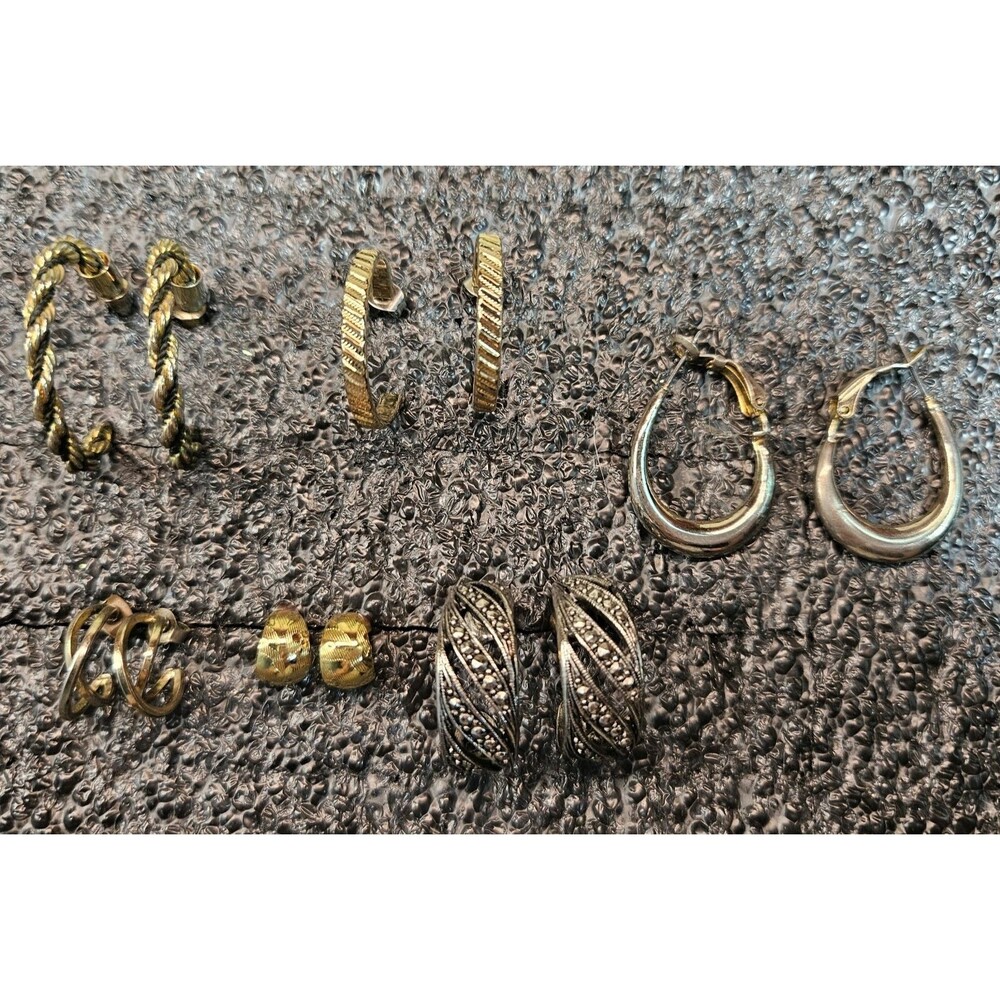 Set of 6 Various Metal Hoop Fashion Earrings (read)
